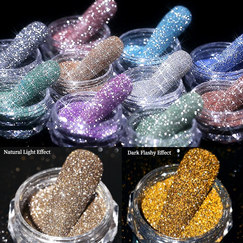 1Box Reflective Nail Glitter Powder For Nails Iridescent Flakes Sequins Pigment Dust Sparkly Flash Disco Polish Gel Dust Chrome