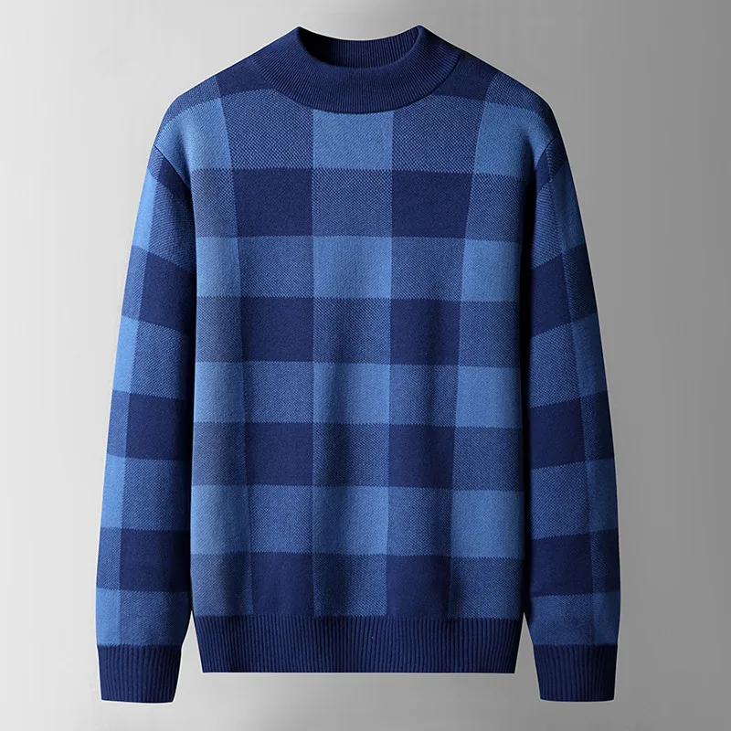 Plaid Pull Sweater Male Mock Neck Clothing Fashion Christmas Knitted Pullovers Men Sweater Autumn Spring Tops