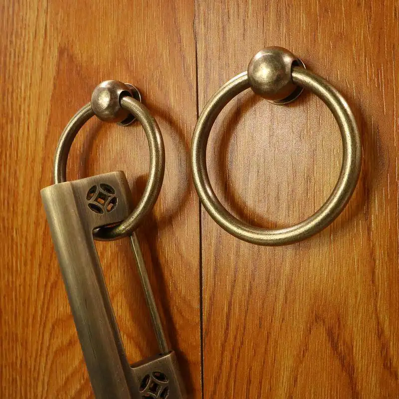 Antique Solid Brass Cabinet Handles Vintage Lockable Drawer Pulls Chinese Style Door Rings for Wardrobe Bronze Door Handle