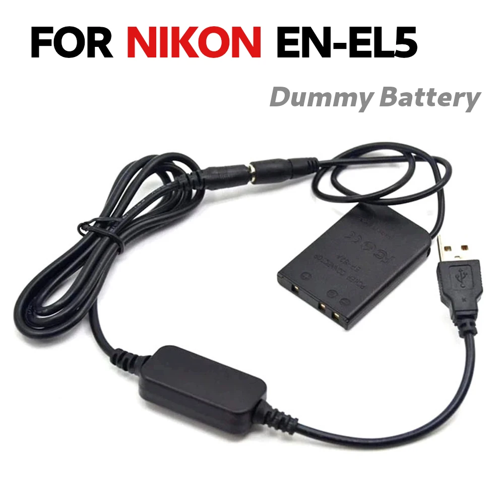 Cabo usb 5v adaptador EP-62A EN-EL5 bateria falsa + acoplador dc de alimentação para câmera nikon coolpix s10 p80 p90 p100 p500 p510 p5000 p5100