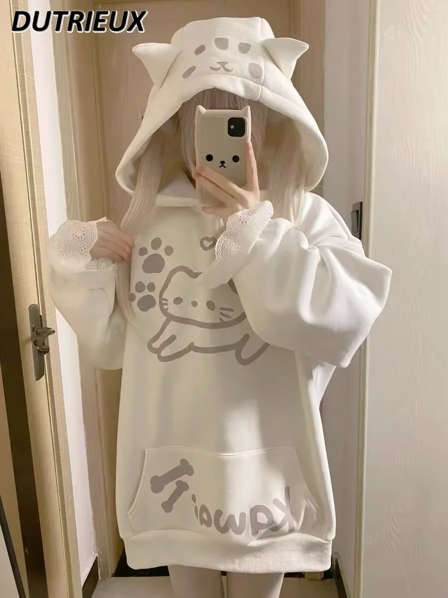 

Autumn and Winter Women's Tops Two-dimensional Japanese Style Cotton Velvet Hoodies Cute Loose Subculture Casual Sweatshirt