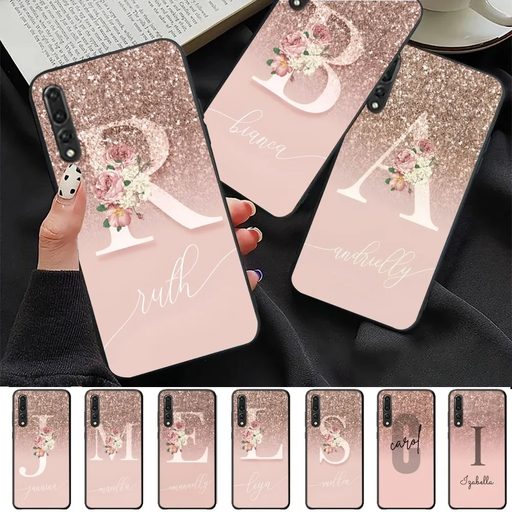 Letter Pink Shiny M R Clear Phone Case For Huawei P 8 9 10 20 30 40 50 Pro Lite Psmart Honor 10 Lite 70 Mate 20lite