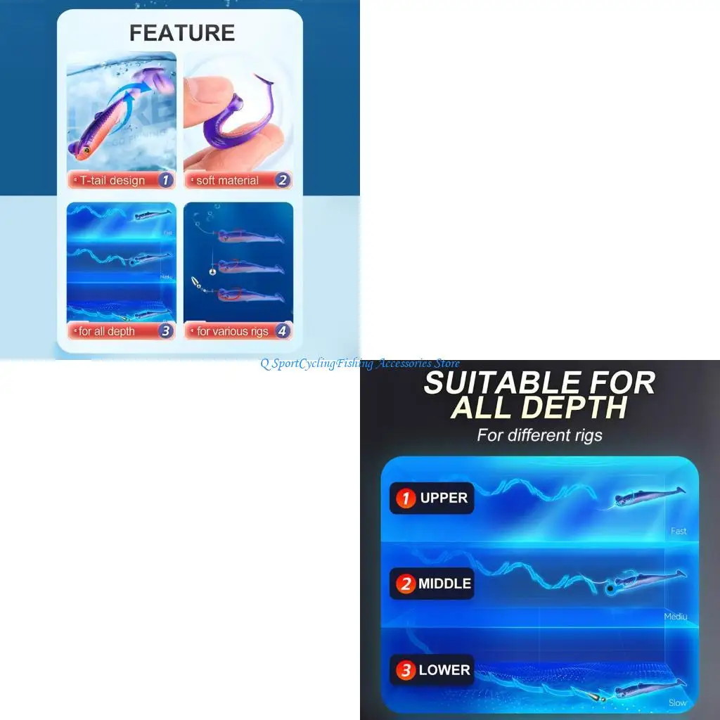 

6Pcs 6cm Paddle Tail Swimbaits T Tail Baits Soft Fishing Lures