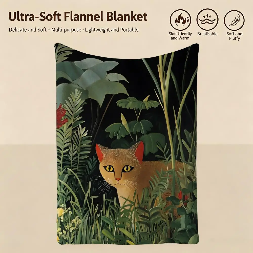 artist H-Henri Rousseau-U Throw Warm Soft Flannel Blanket, Multi-use for Sofa Bed Camping Travel Nap