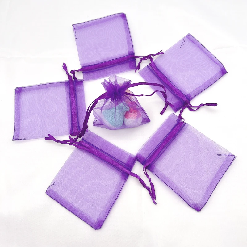 Dark Purple Organza Gift Bags with Drawstring, Candy Storage Sachet Pouches, Wedding Favors, Party Supplies Packaging, 100Pcs