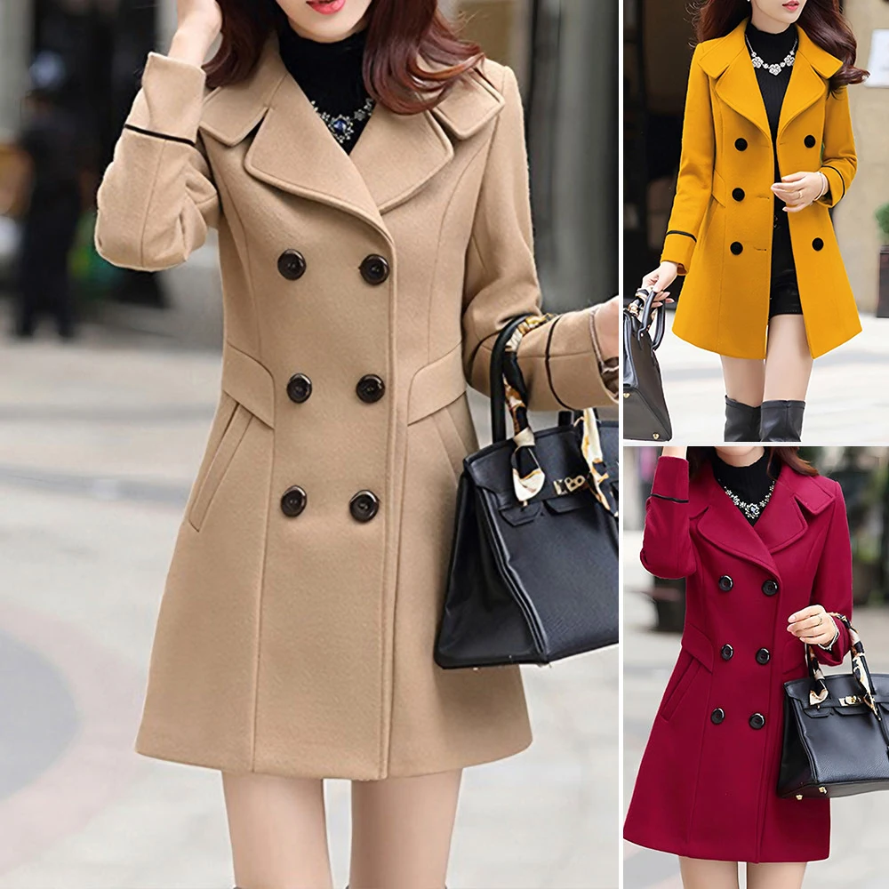 

2025 New Women's Outerwear Tailored Double-Breasted Coat with Classic Lapel and Contrast Cuff Trim for Parisian Style