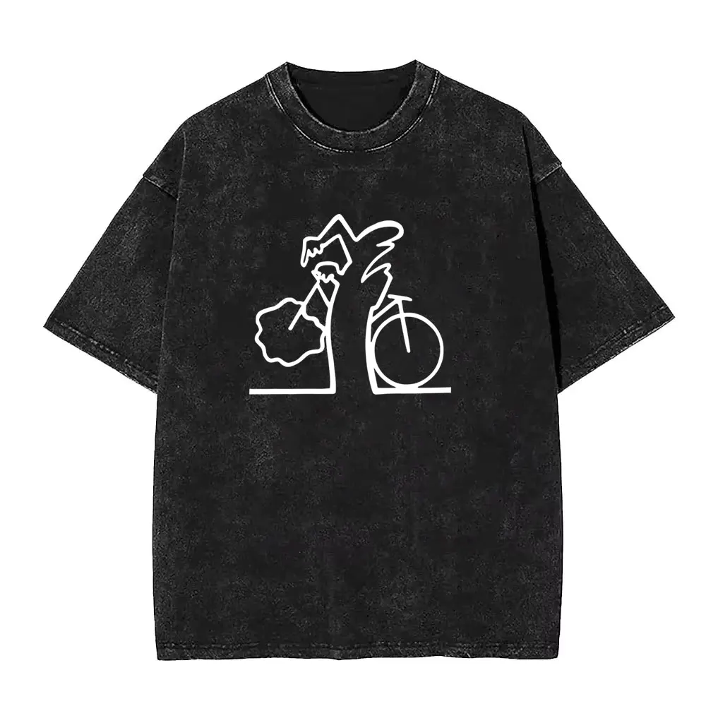 Washed Vintage Osvaldo Cavandoli La Linea Cycling Accident Graphic T Shirts Men's Women Clothing Anime Funny Oversized T-shirts