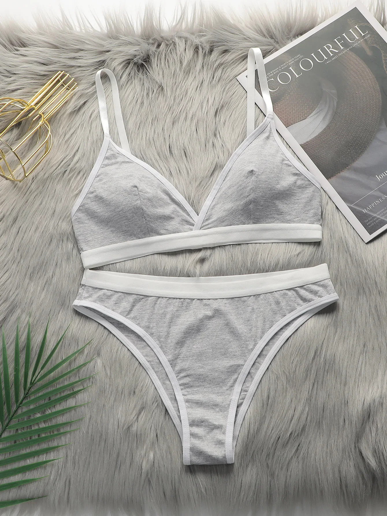 

Women's thin without steel ring lifting and gathering gray sexy ultra short underwear triangle underwear set YS2731