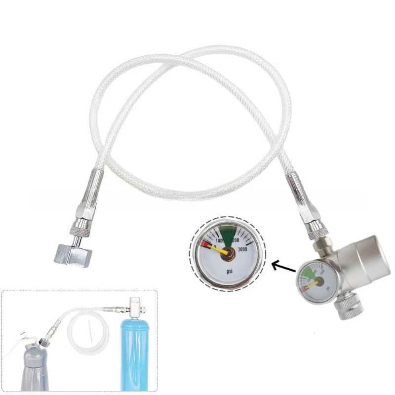 Cream Whipper N2O Refill Kit Micro Adjust Flow Valve 1500‑3000PSI Manometer 80cm Flexible Gas Hose