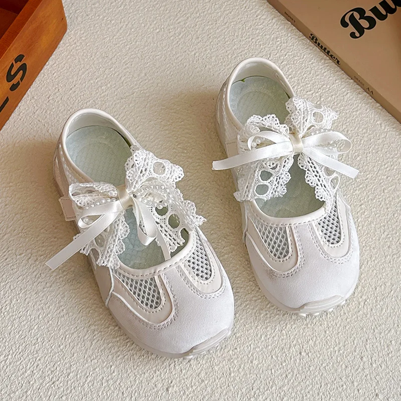 Girls Princess Sandals Summer Mesh Casual Shoes with Elegant Lace Bowknot Soft Sole Breathable Party Footwear for Toddler