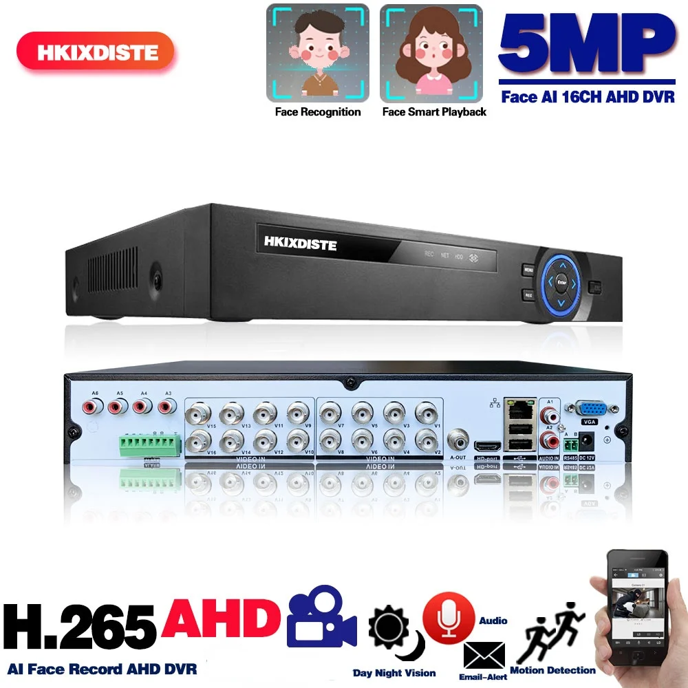 

16CH CCTV AHD DVR Recorder 5MP HD 16 Channel Hybrid DVR Alarm Security System Face Detection Digital Video Surveillance Recorder