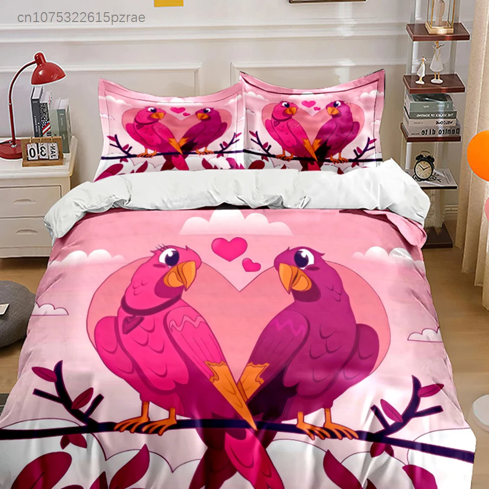 Romantic Birds Wall Art Set Multiple Sizes kid's And adults' Bedroom Exquisite 3PC Bedding set, Gift