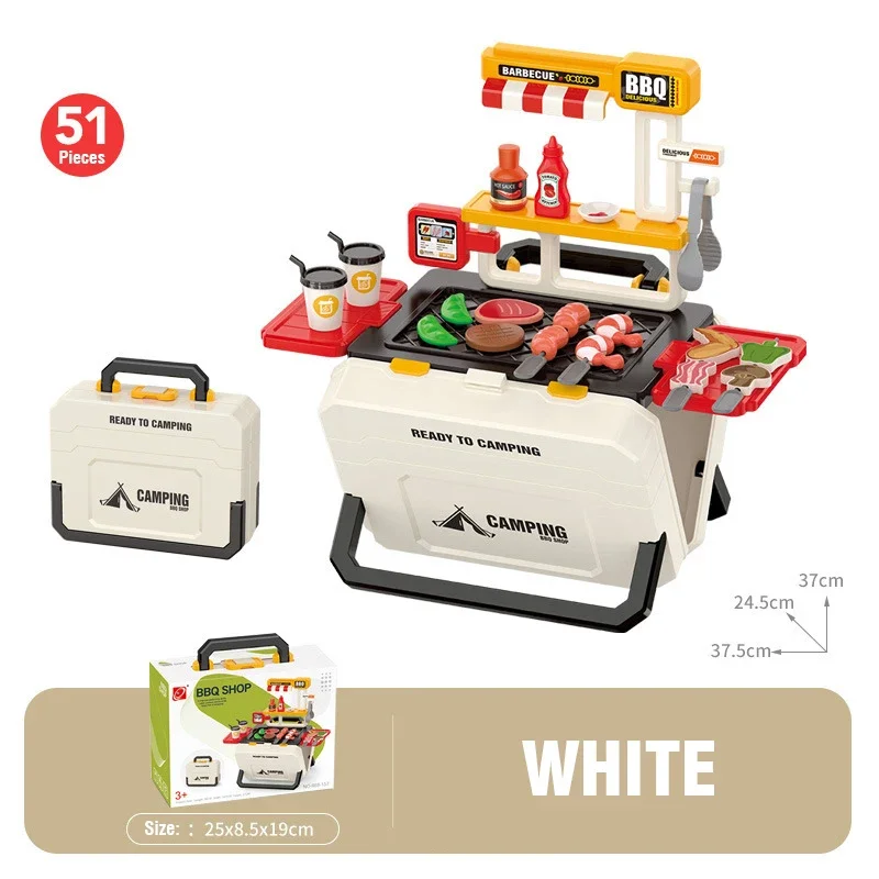 Kids Pretend Play Kitchen Toys Tableware Spray Barbecue Trolley  BBQ Candy Suitcase Role-Playing Toys Light Sound Simulate Set
