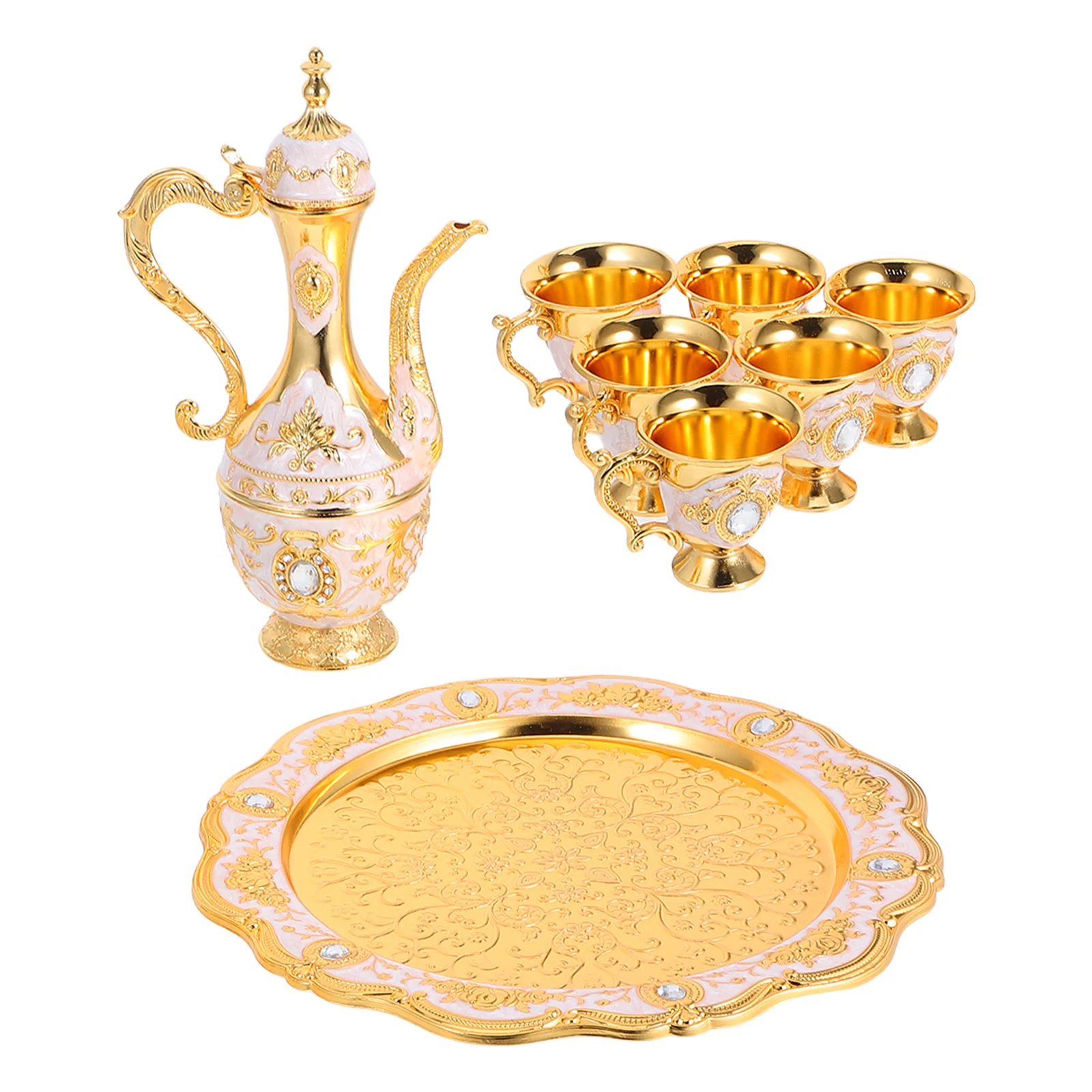 

1 Set Palace-Inspired Metal Goblet Wine Cup Set 250Ml 30Ml With Tray For Tea Party Wedding Holiday Gift Royal Chalices Medieval