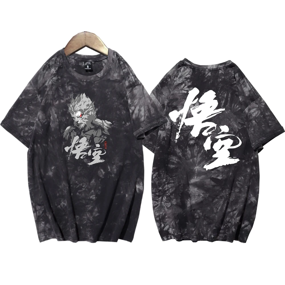 Black Myth Wukong Sun Wukong Retro Tie Dye Shirt Unisex Round Neck Short