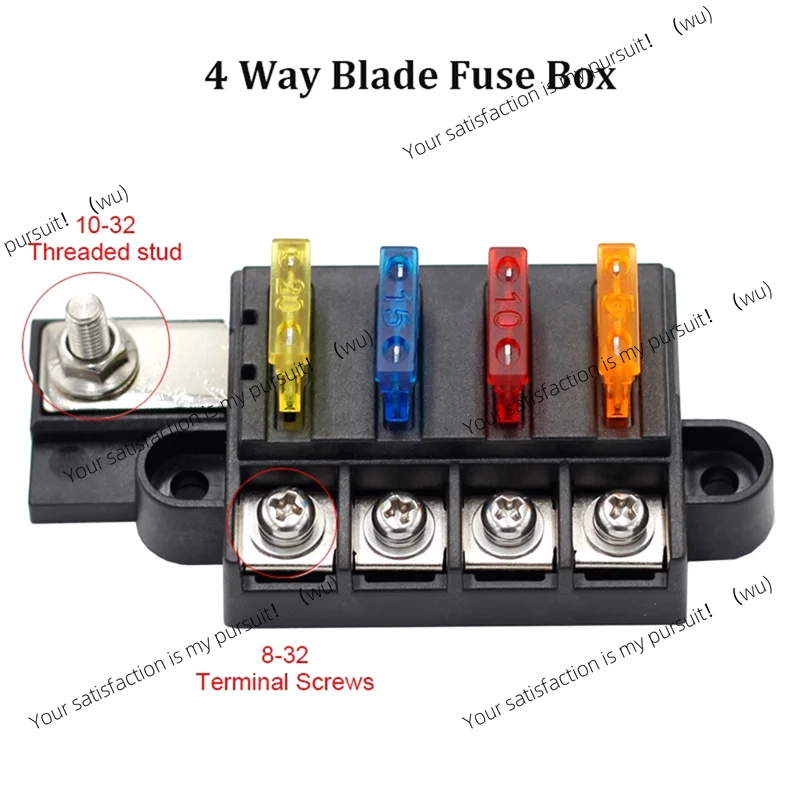 Blade Fuse Box For Automotive Boat Marine 4 Way 12-32V 4 Circuit Fuse Block With Cover-AT80