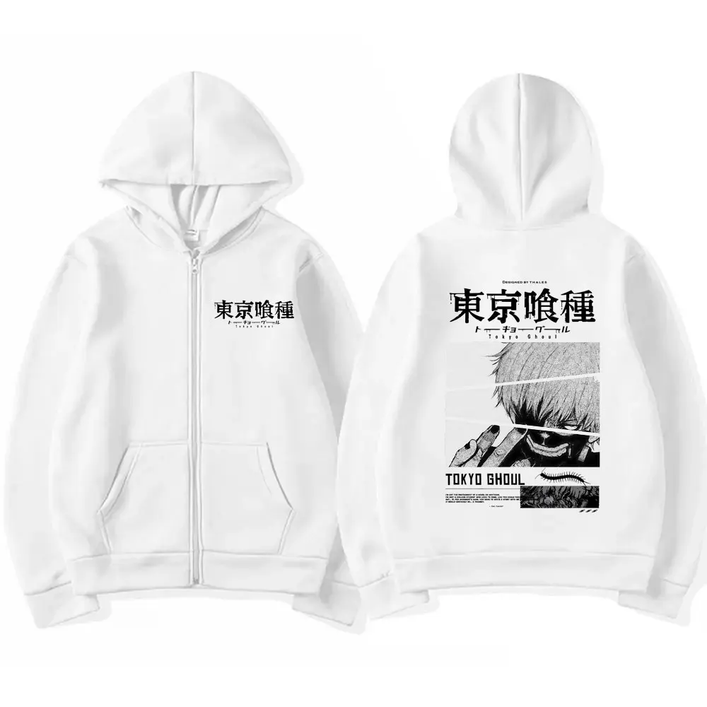 

Anime Tokyo Ghoul Zipper Hoodie Manga Kaneki Ken Graphic Zip Up Hoodies Men Women Cartoon Oversized Streetwear Male Vintage Coat