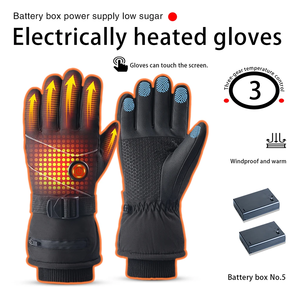 Smart Heated Ski Gloves Touchscreen Winter Windproof Non-Slip Battery Operated for Sports Cycling Snowboarding Motorcycle