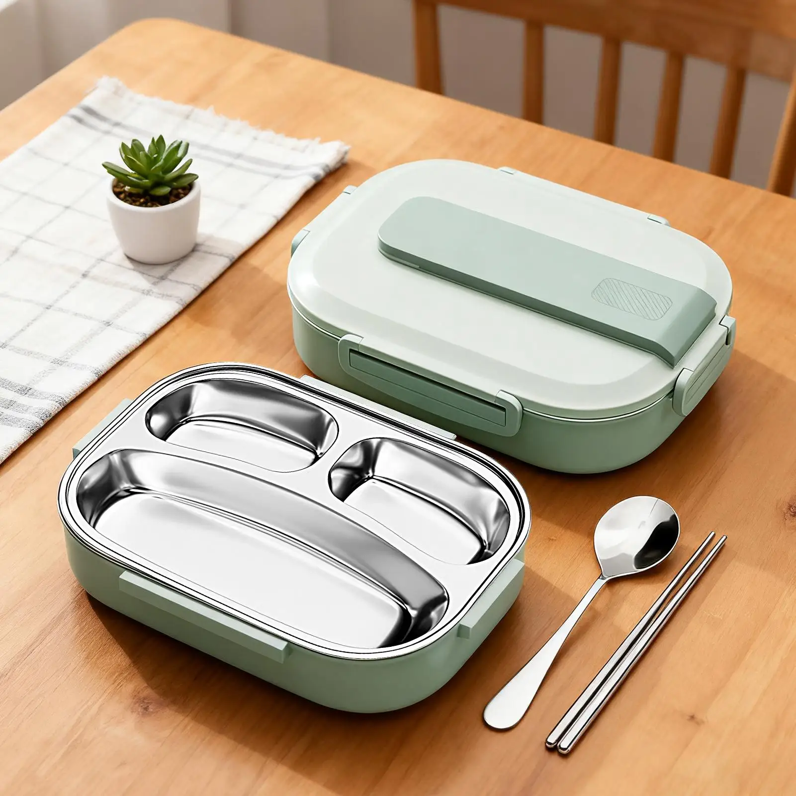 

Kids Lunch Box Containers 3-Compartment Leakproof Toddler Lunch Box Kitchen Utensils for Sports Offices Commuting Climbing