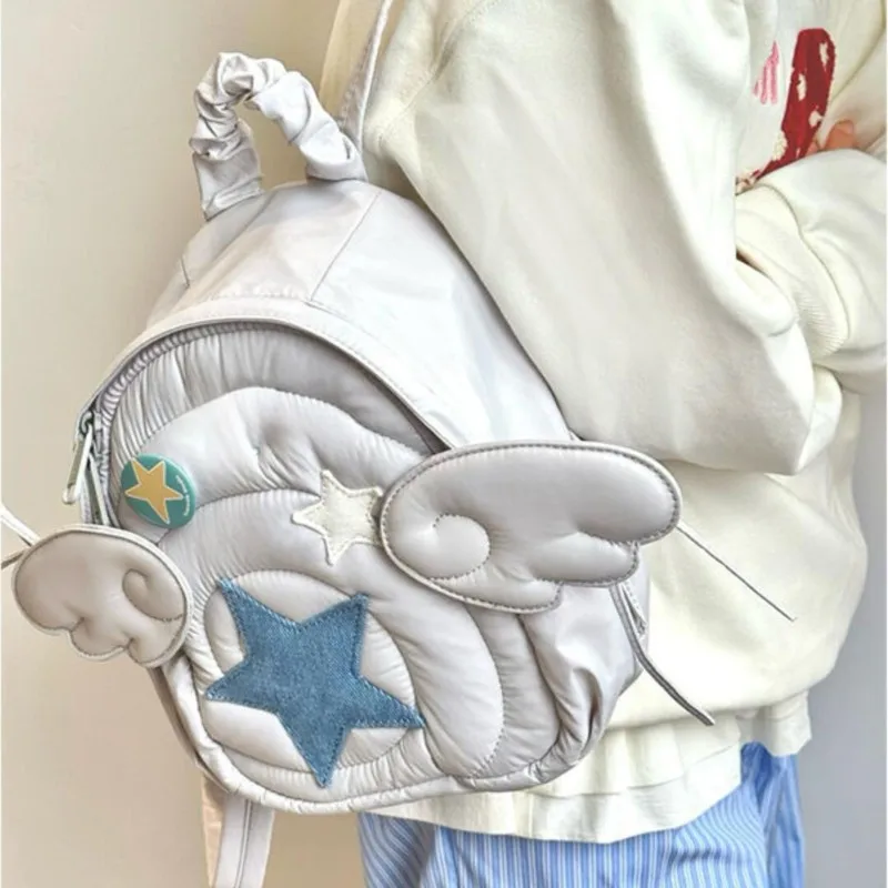 

Lucky Star Unique Design Backpack Women Girls Angel Wing Cute Casual Rucksack Ladies Shopping Compact Lightweight School Bag Y2k