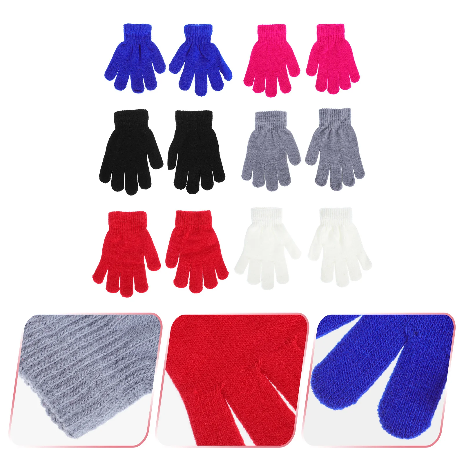 6Pairs Kids Winter Gloves Keep Warm Cold-Proof Soft Supple Knitted Mittens for Outdoor Indoor Activities Fashion Warm Gloves