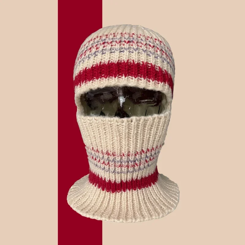 Korea Winter Tide Color Matching Balaclava Hat Women Warm Ear Protection Neck Protection Integrated Men Knitted Skull Beanie Cap