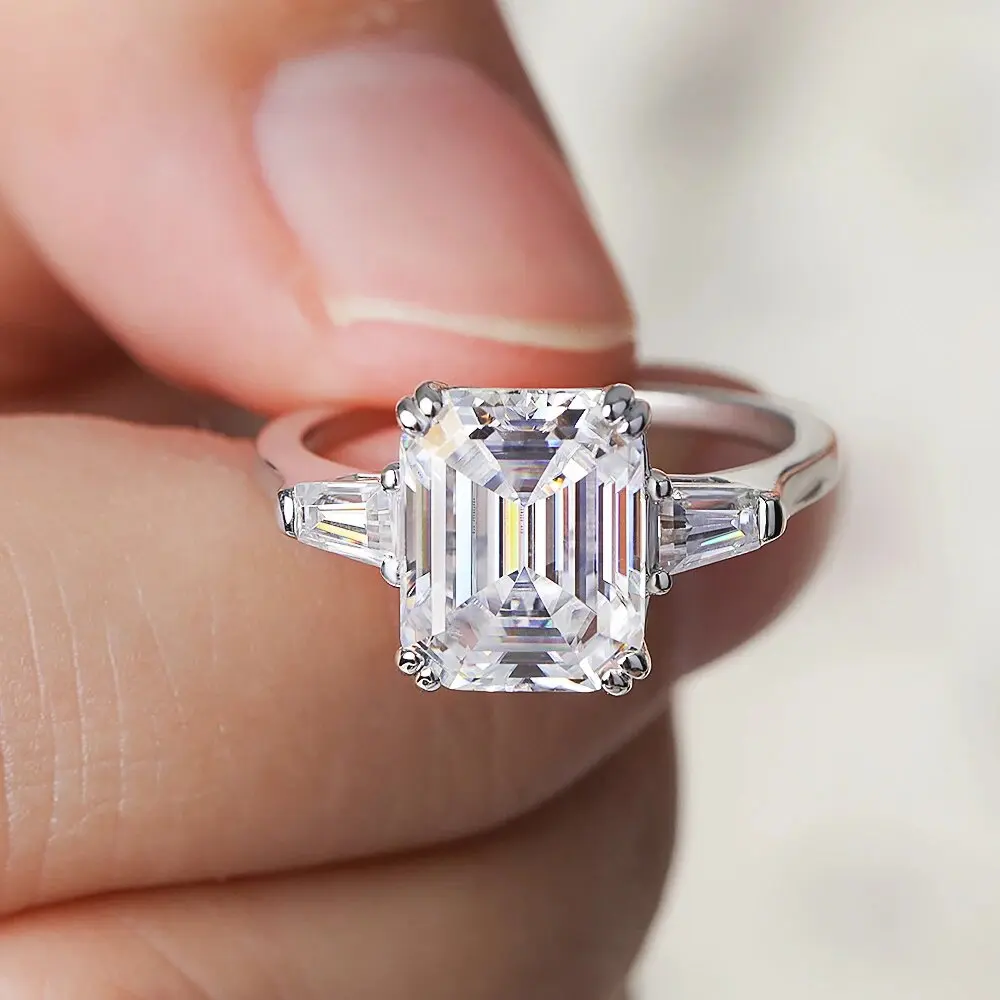 1/2/3/4Carat Radiant Cut Full Moissanite Engagement Ring Tapered Baguette Shape Diamond S925 Silver Wedding Ring Anel for Women
