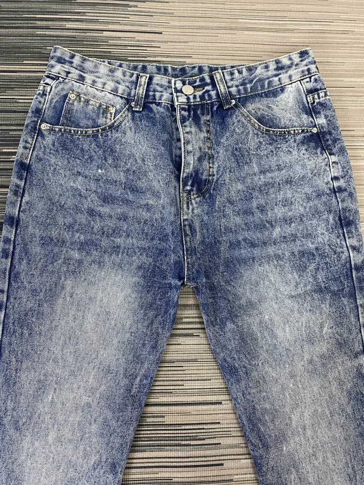 

Мужские прямые джинсы American Vibe Retro High Street с узором в виде снежинок, длинные брюки для похудения