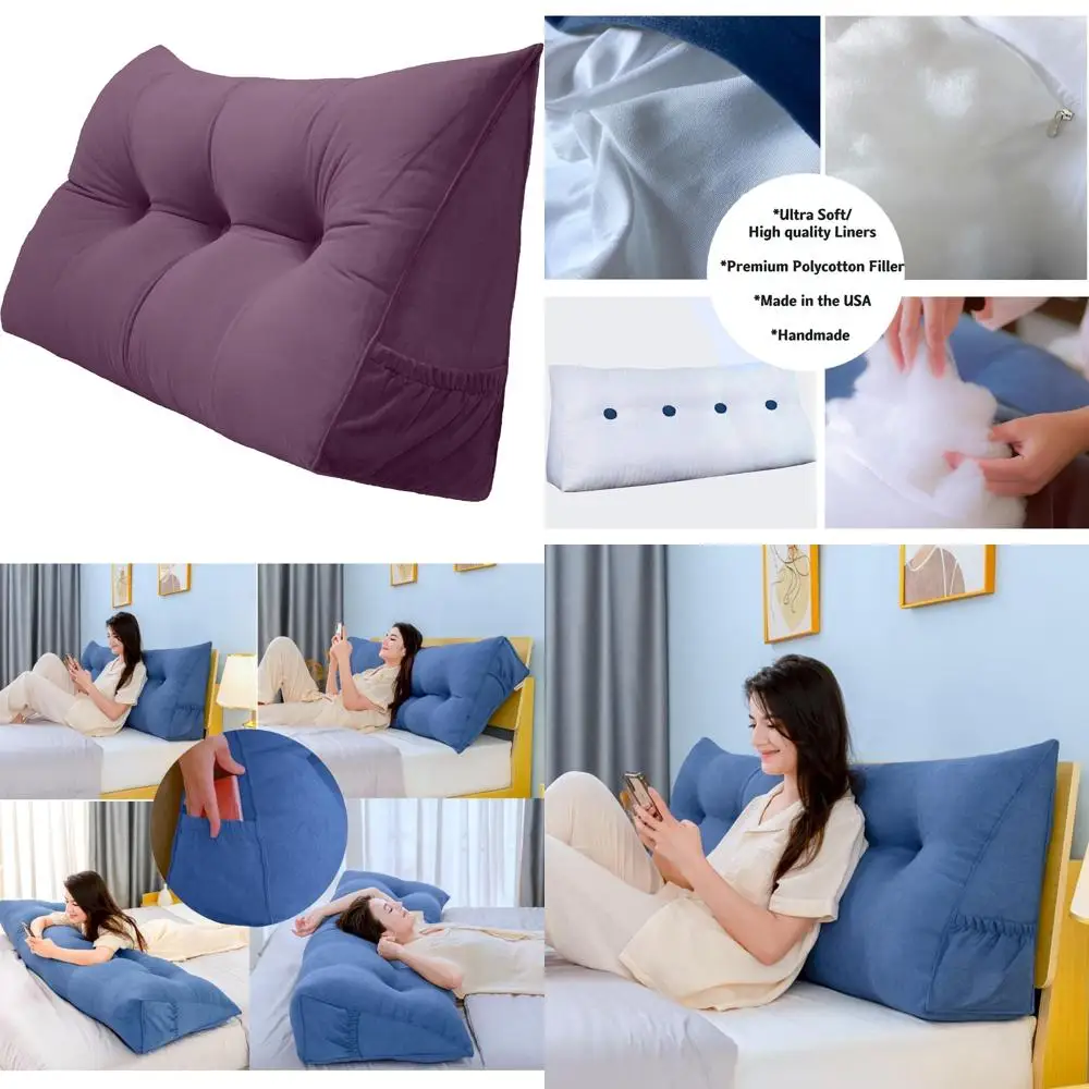 

Large Triangular Bolster Cushion Pillow with Removable Cover, Reading Bed Rest Headboard Backrest Wedge Pillow for Comfortable S