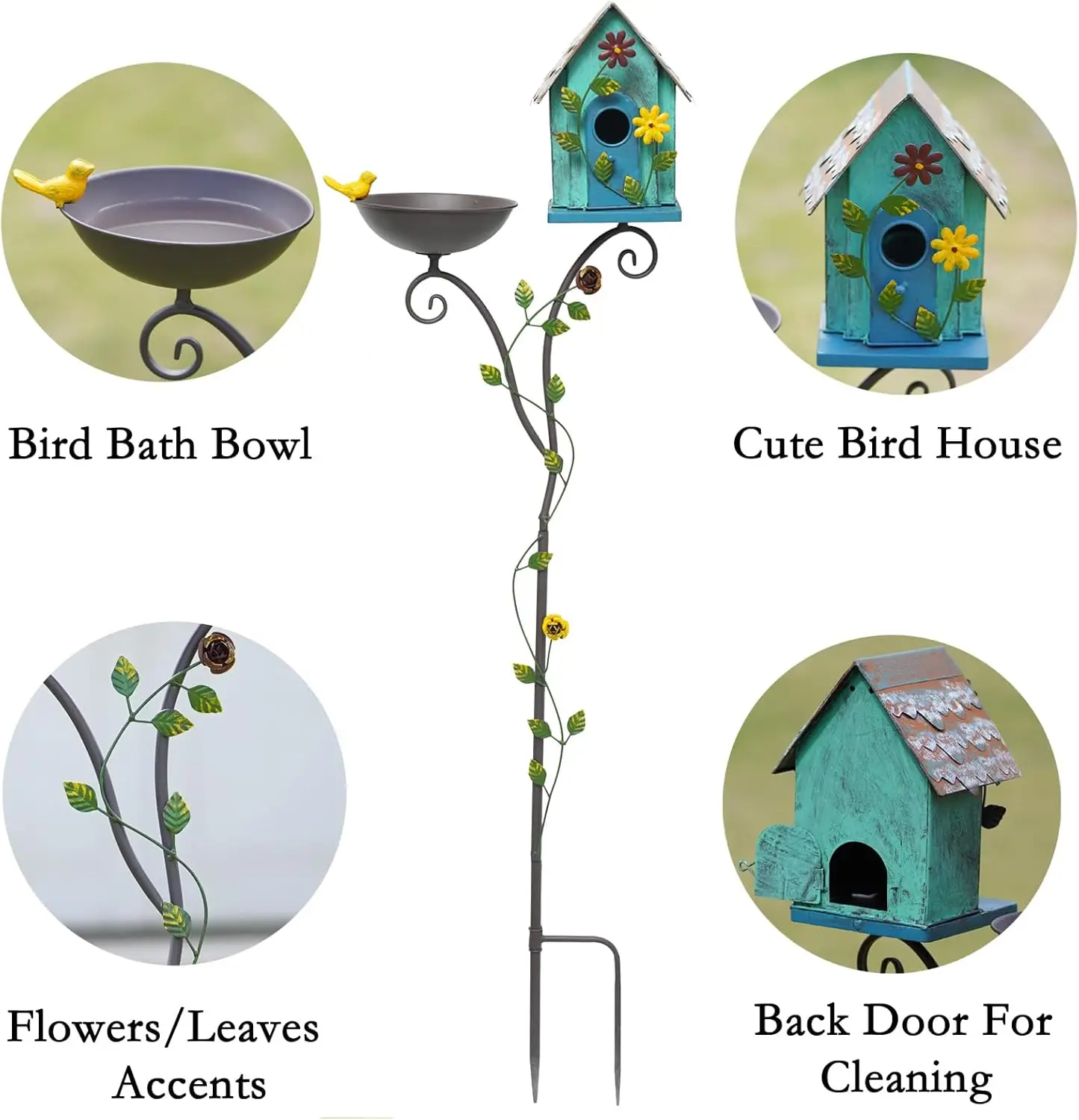 مجموعة حمام منزلية معدنية للطيور مقاس 52 بوصة مع عمود لتزيين ساحة الحديقة الخارجية وتغذية الطيور
