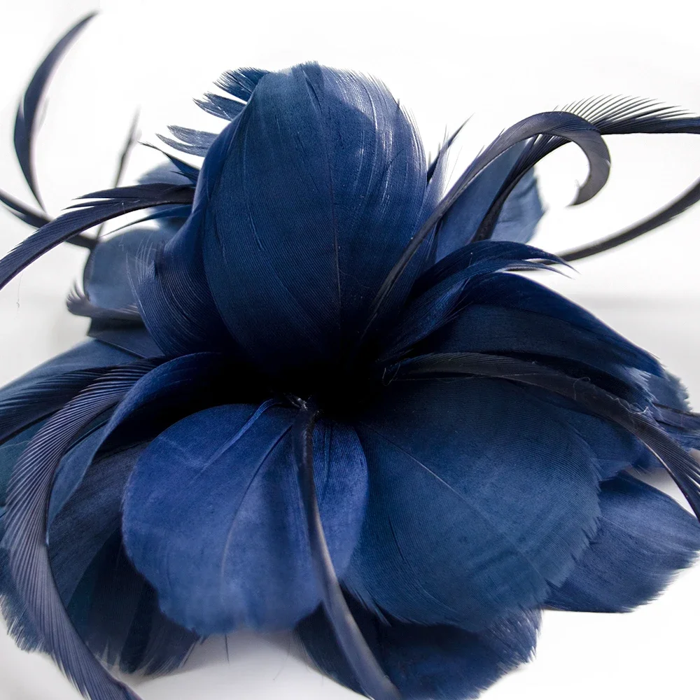 الأزرق الداكن ريشة زهرة مشبك شعر خوذة الزفاف بروش لحفل الزفاف التصوير الفوتوغرافي أداء الصدار باقة التبعي #3