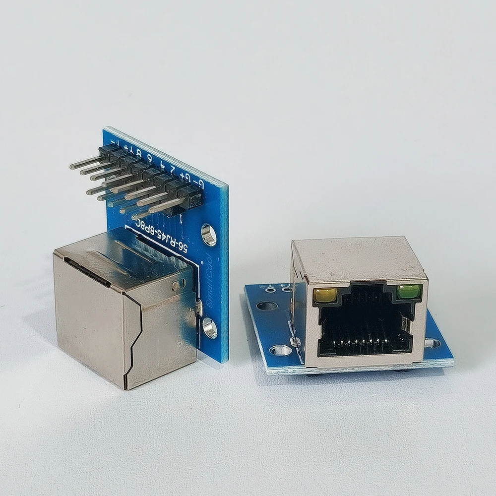 1/5 Stück RJ45-Buchse mit Breakout-Board und blauer LED-Licht-Schutzfolie, 2,54 mm DIP-Pin, Ethernet-Kristallbuchse, Test-PCB-Adapter – Detail 2