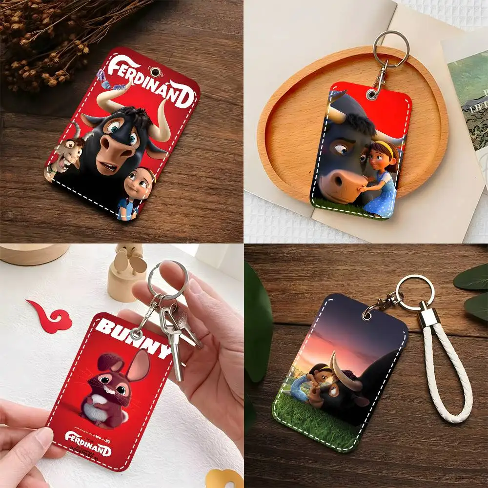1pc Cute Cartoon Ferdinand Card Case Keychain Access Card Bag Key Tag Ring Leather Card Holder Key Ring Access