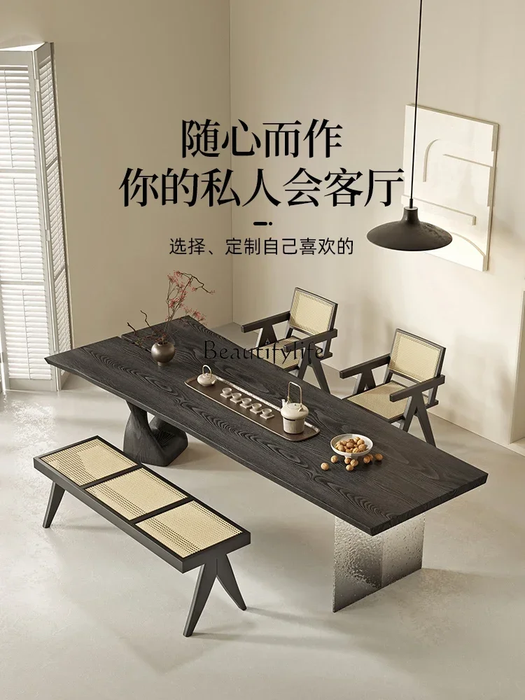 56lLiving Room Tea Table Ash Wood Large Board Gradient Corrugated Acrylic Solid Wood Silent Tea Making Table