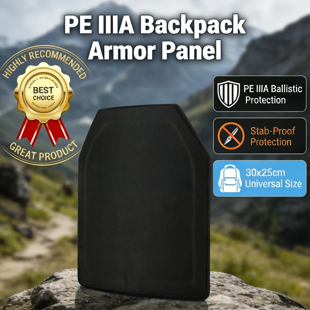 

Плита баллистическая 1-3X 30x25см, PE IIIA, для рюкзаков, бронежилетов, защитных жилетов, композитная, противопульная, противоножевая