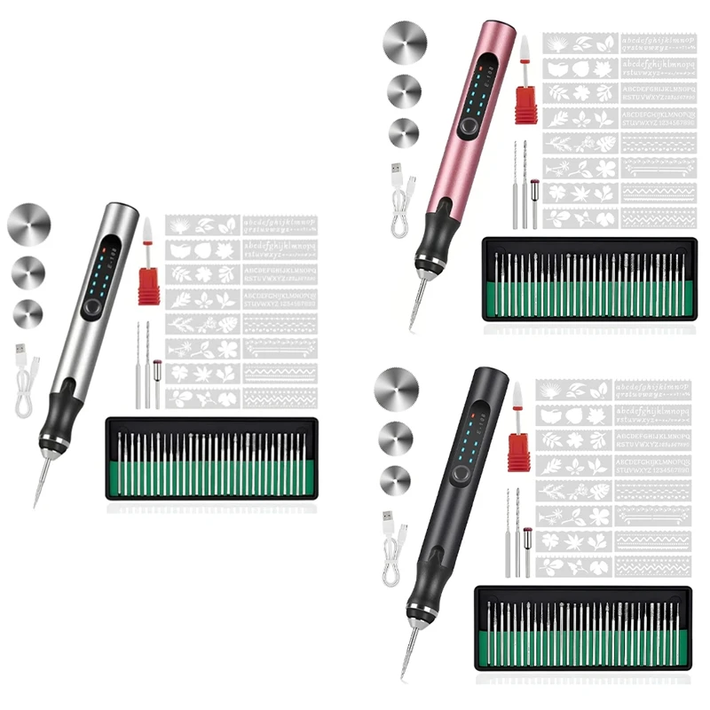 قلم نقش جديد 2025 مع 37 بت، أداة نقش لاسلكية قابلة لإعادة الشحن عبر USB، حفارة دوارة محمولة ذاتية الصنع