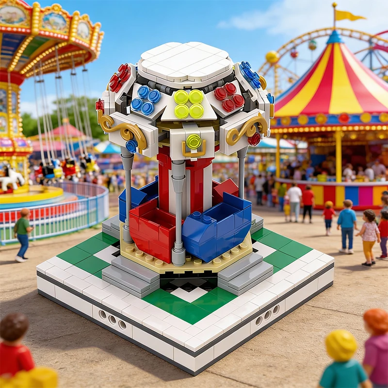 424 PCS City Engineering Carrousel for modular Amusement Park MOC Customize Modular Building Block DIY Simple Toy Christmas Gift