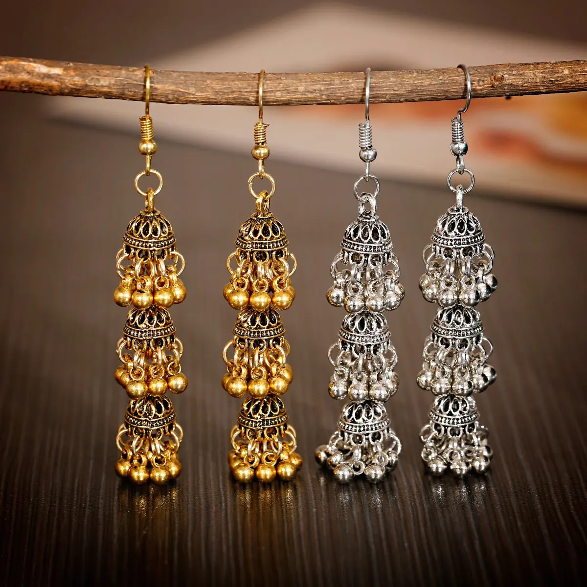 New Ethnic Gold Color Jhumka Bells Earring for Women Bohemian Pearl Tassel Charm Wedding Earrings Turkish Gypsy Party Jewelry