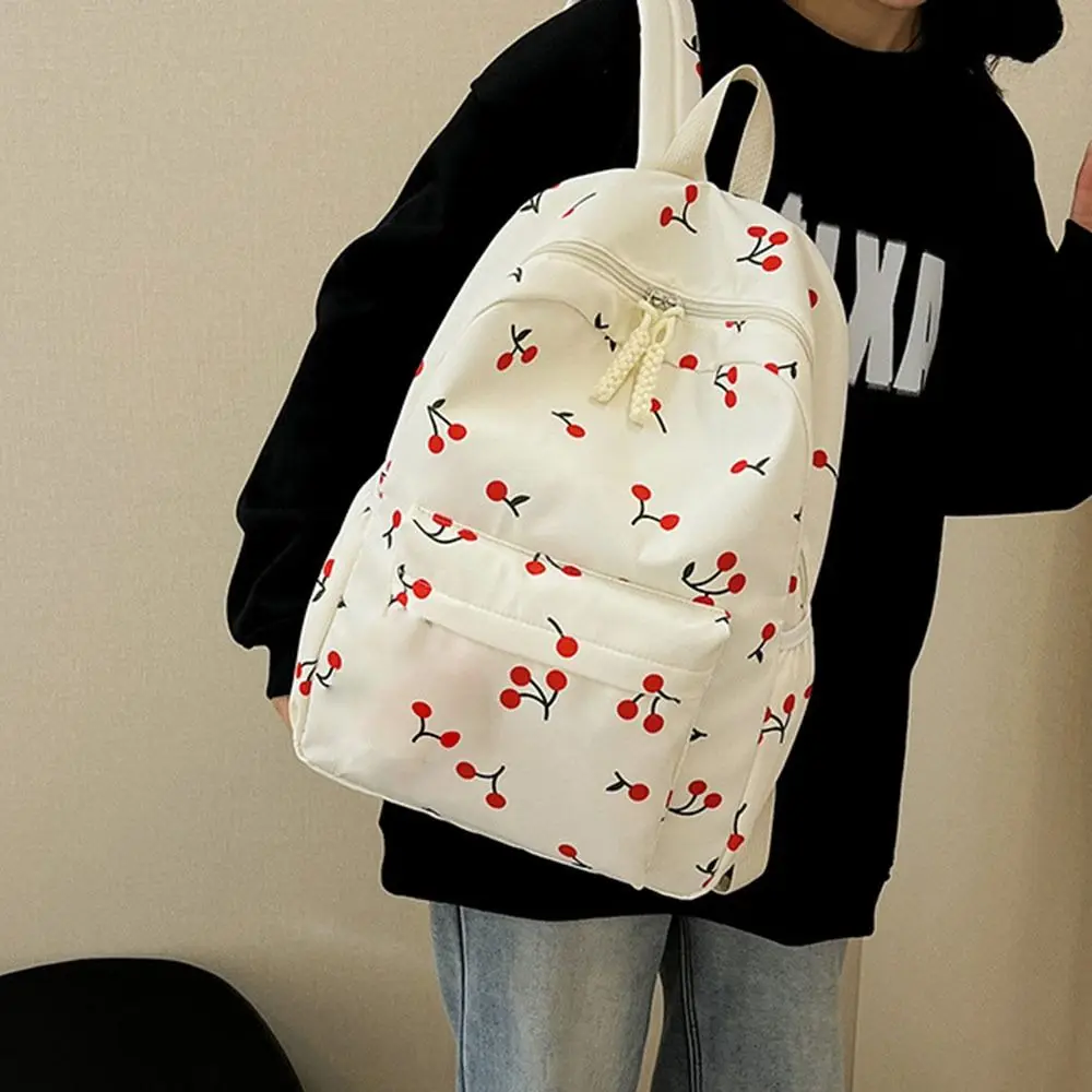 3Pcs/Set Oxford Cloth Cherry Backpack Large Capacity Adjustable Laptop Backpack Preppy Style with Lunch Bag & Pencil Case