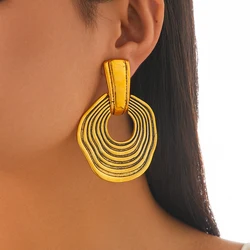 IngeSight.Z Vintage Exaggerated Geometric Metal Pendant Earrings for Women Personalized Irregular Wave Texture Earrings Jewelry