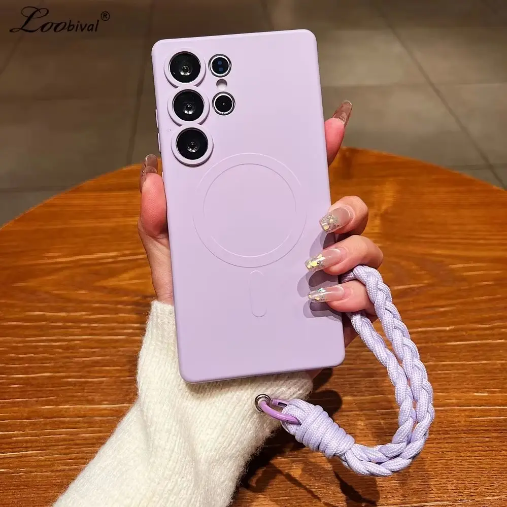 Matte Magnetische Handyhülle mit Trageband für Samsung Galaxy S25 Ultra S24 FE S23 S22 S21 Plus A55 A56 A16 A35 A15 A36