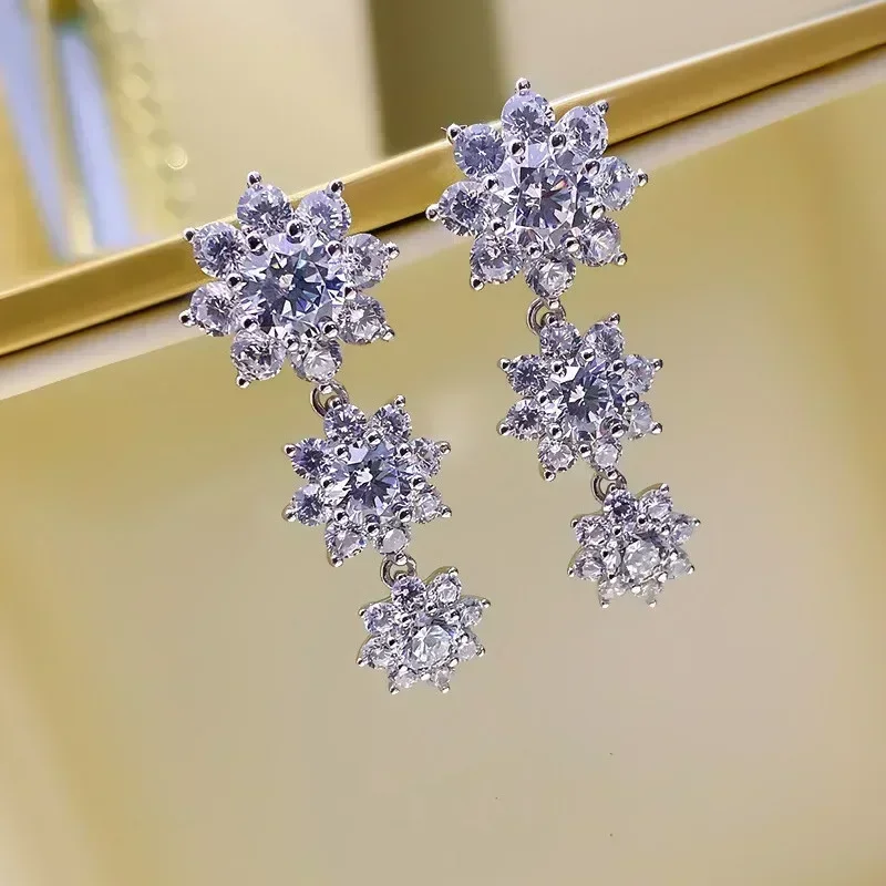 2026 Newly-designed Flowers Shaped Dangle Earrings for Women Brilliant Crystal CZ Stone Statement  Girls Jewelry Gift