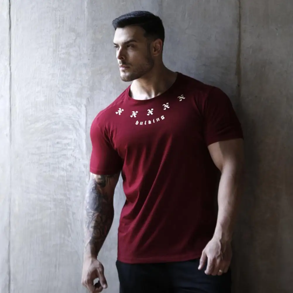 New Summer Gym T-shirt Large-type Brand Sports T-shirt Men Shirt Bodybuilding Fitness Printing Short Sleeve Running T-shirt