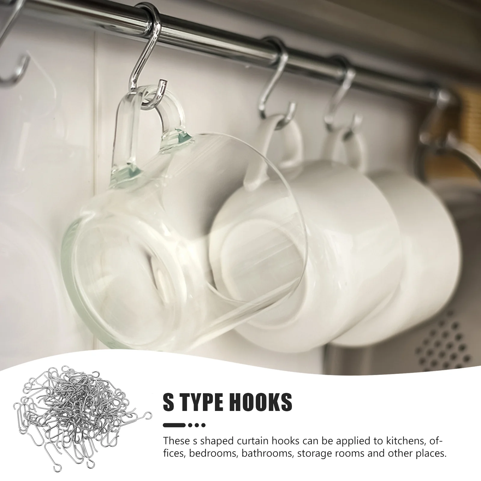 

100Pcs Stainless Steel Curtain Hooks S Shaped Household Hangers Universal Fit for Office Bedroom Bathroom Decor