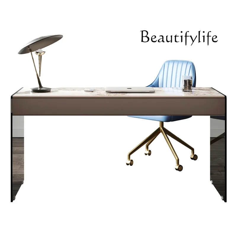 

Italian minimalist desk modern simple small apartment home desk rock slab glass computer desk