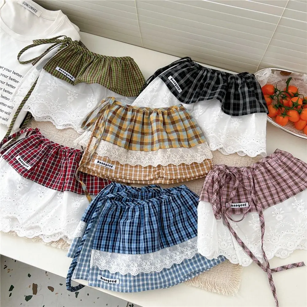 

Модная двухслойная юбка с кружевной отделкой в клетку в стиле JK, уличная одежда Y2K, юбка-обертка в стиле Харадзюку, кружевные мини-юбки, подарки