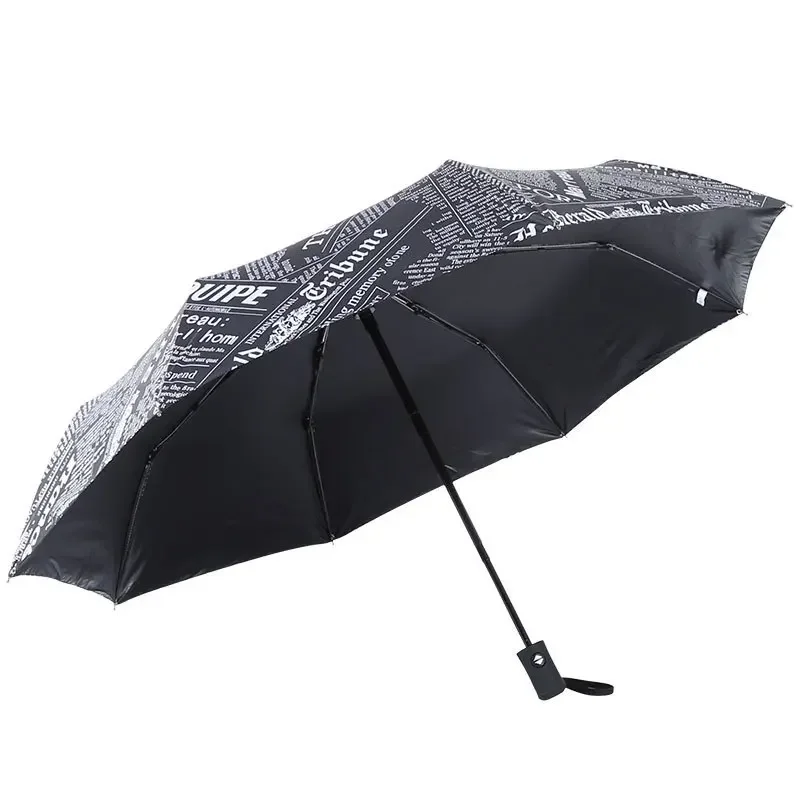 Umbrella Male Oil Painting Newspaper Pattern Black Coating Windproof Umbrella Rain Women for Men 3Folding Outdoor Parasol