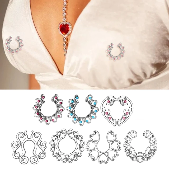 2pcs Fake Piercing Nipple Rings Women Sexy Hollow Pattern Surgical Steel Heart Shape Nipple Clamp Beach Party Dance Body Jewelry AliExpress