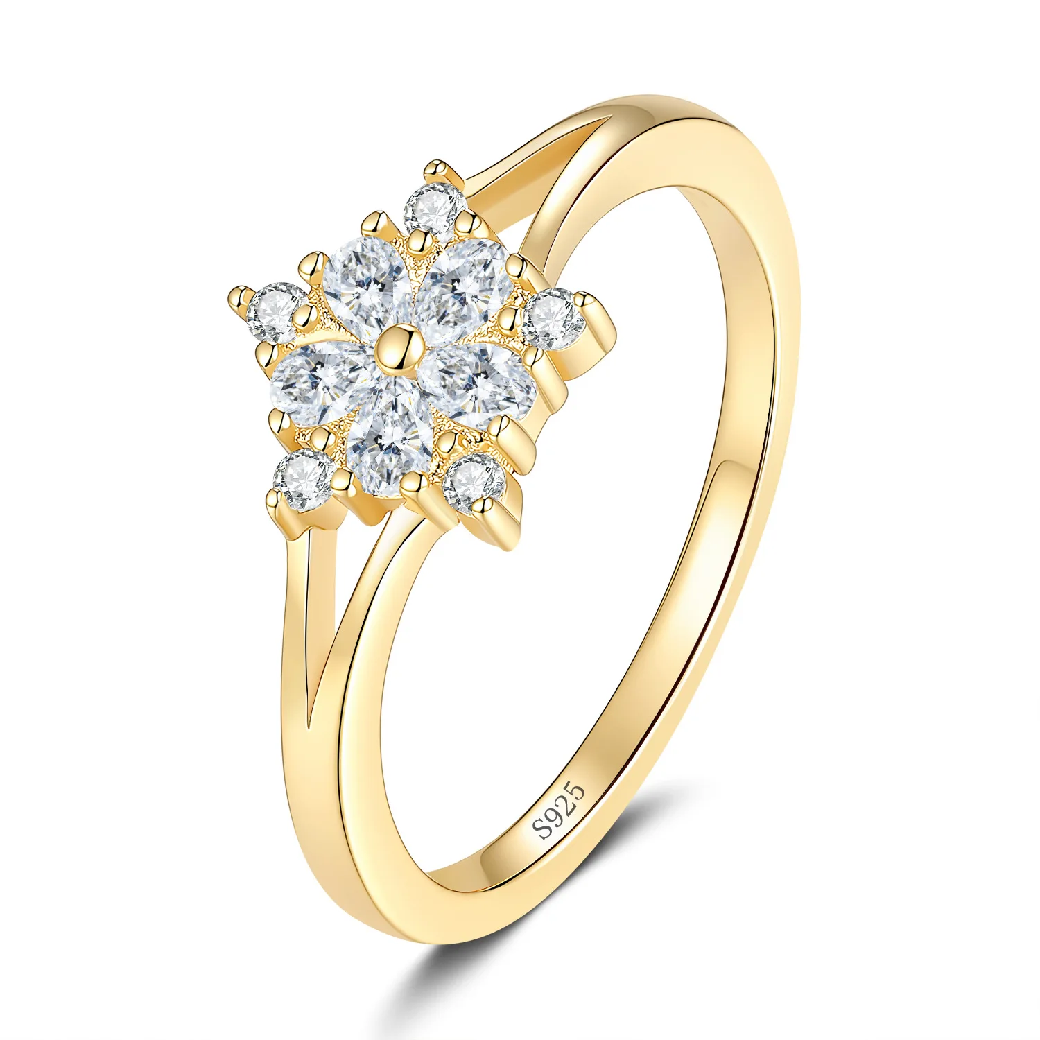 Women S925 Silver Flower Moissanite Ring Fixed Size, Gold Silver Color Fine Jewelry