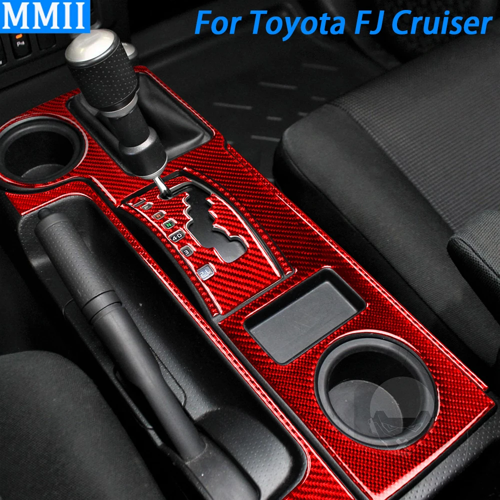 

Red Carbon Fiber Gear Shift Water Cup Holder Panel Trim Cover Car Interior Accessories Sticker For Toyota FJ Cruiser 2007-2021